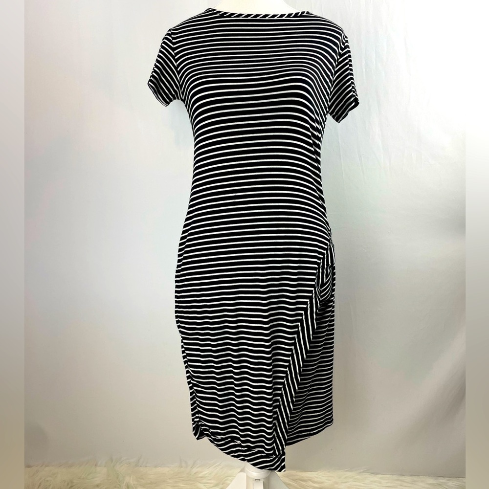 Loveappella Striped Midi Short Sleeve Dress, Small (S)